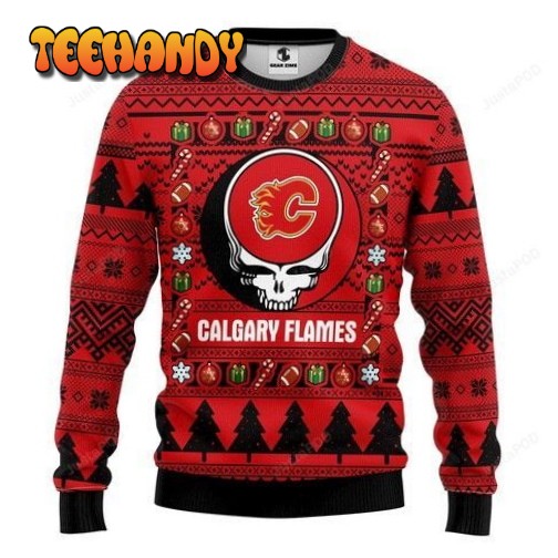 Nhl Calgary Flames Grateful Dead Ugly Christmas Sweater, Ugly Sweater