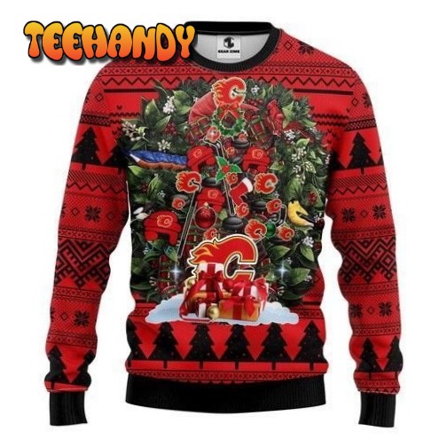 Nhl Calgary Flames Tree Christmas Ugly Christmas Sweater, Ugly Sweater