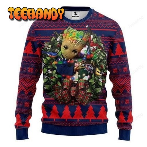 Nhl Columbus Blue Jackets Groot Hug Ugly Christmas Sweater, Ugly Sweater