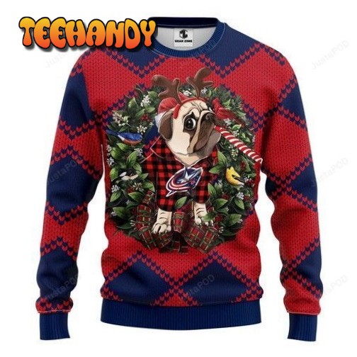 Nhl Columbus Blue Jackets Pug Dog Ugly Christmas Sweater, Ugly Sweater