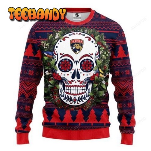 Nhl Florida Panthers Skull Flower Ugly Christmas Sweater, Ugly Sweater