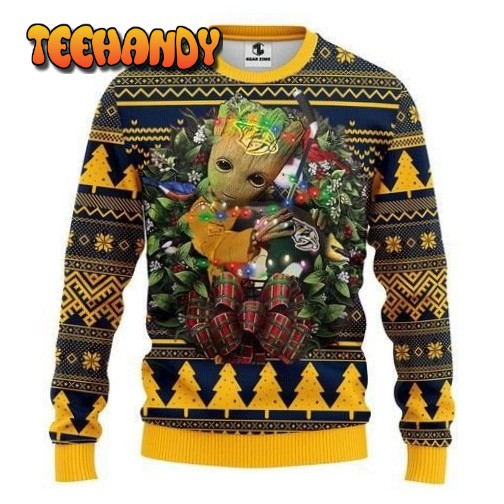 Nhl Nashville Predators Groot Hug Ugly Christmas Sweater, Ugly Sweater