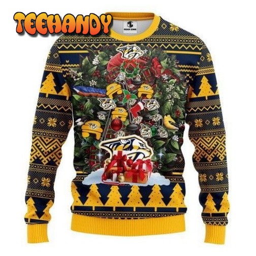 Nhl Nashville Predators Tree Christmas Ugly Christmas Sweater, Ugly Sweater