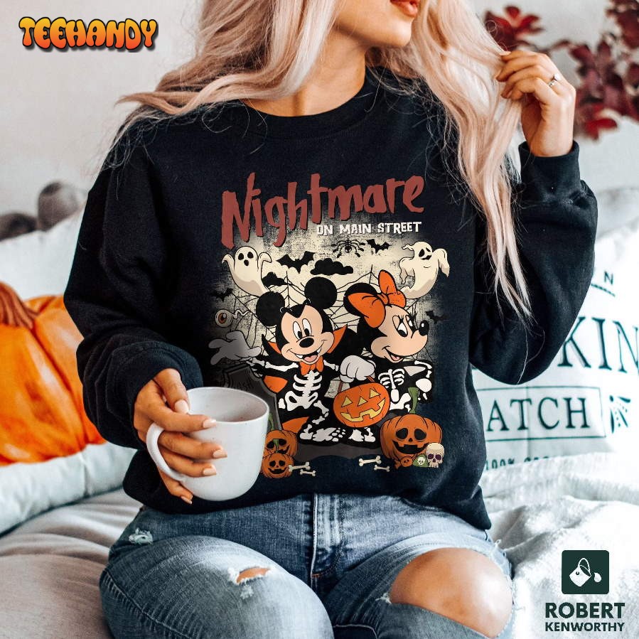 Nightmare On Main Street Mickey Minnie, Mickey Minnie Halloween Pumpkin Shirt