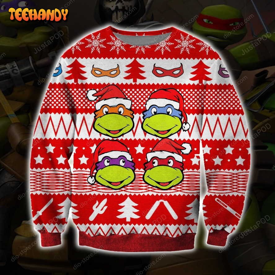 Ninja Turtles Knitting Pattern 3d Print Ugly Christmas Sweater, Ugly Sweater