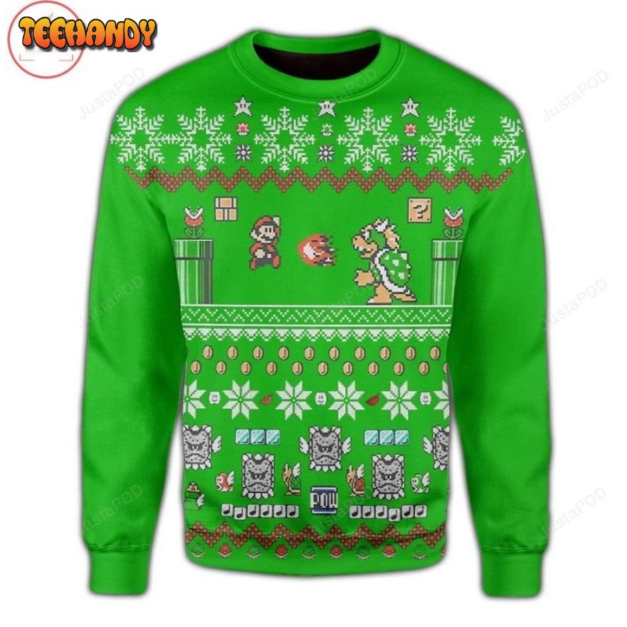 Nintendo Super Mario Christmas Green Mario Lovers Ugly Christmas Sweater