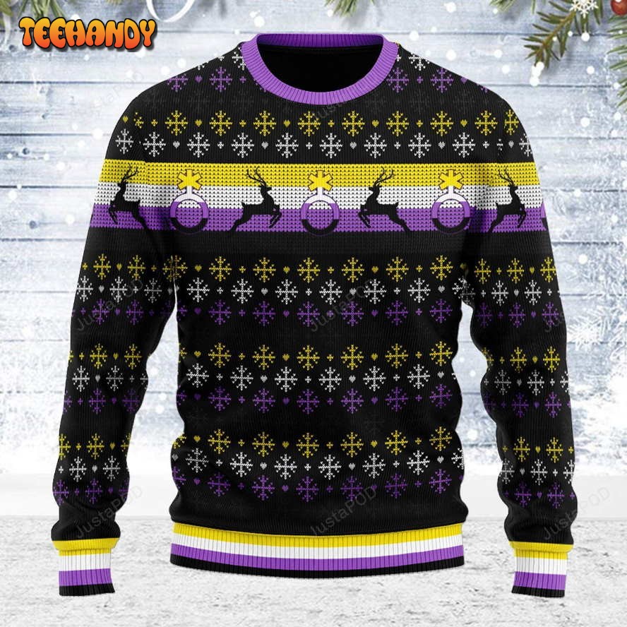 Nonbinary Flag Ugly Christmas Sweater All Over Print Sweatshirt Ugly Sweater