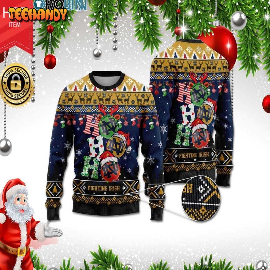 Notre Dame Fighting Irish Ho Ho Ho 3D Print Christmas Wool Sweater