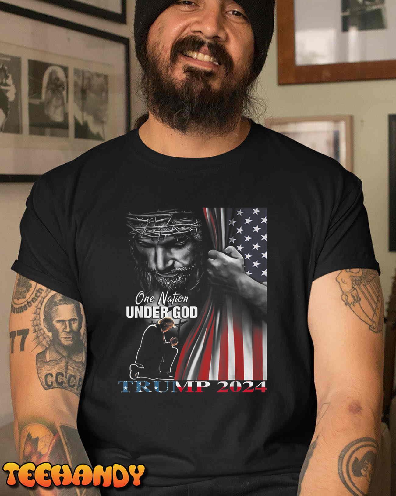 One Nation Under God Trump 2024 God American Flag T-Shirt