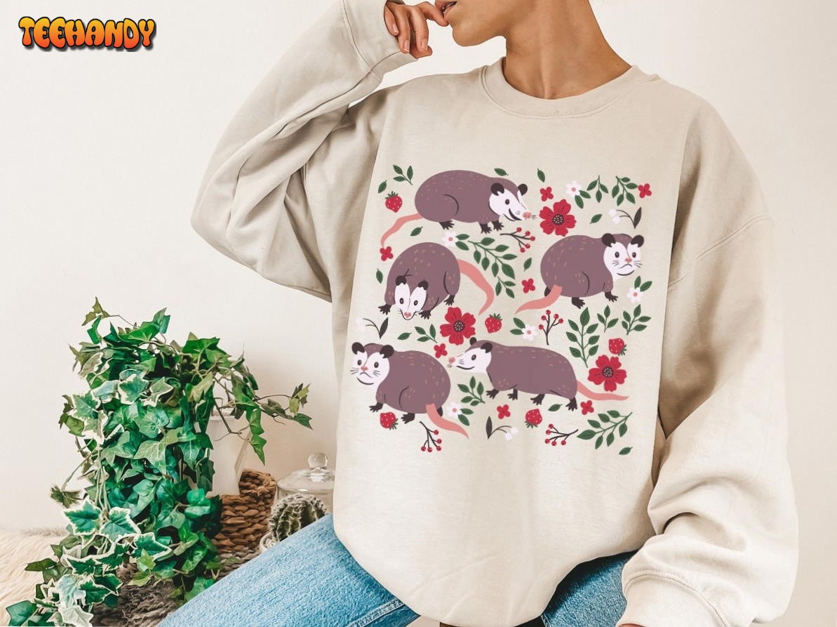 Opossum Possum Print Sweatshirt Kawaii Possum Strawberry Shirt