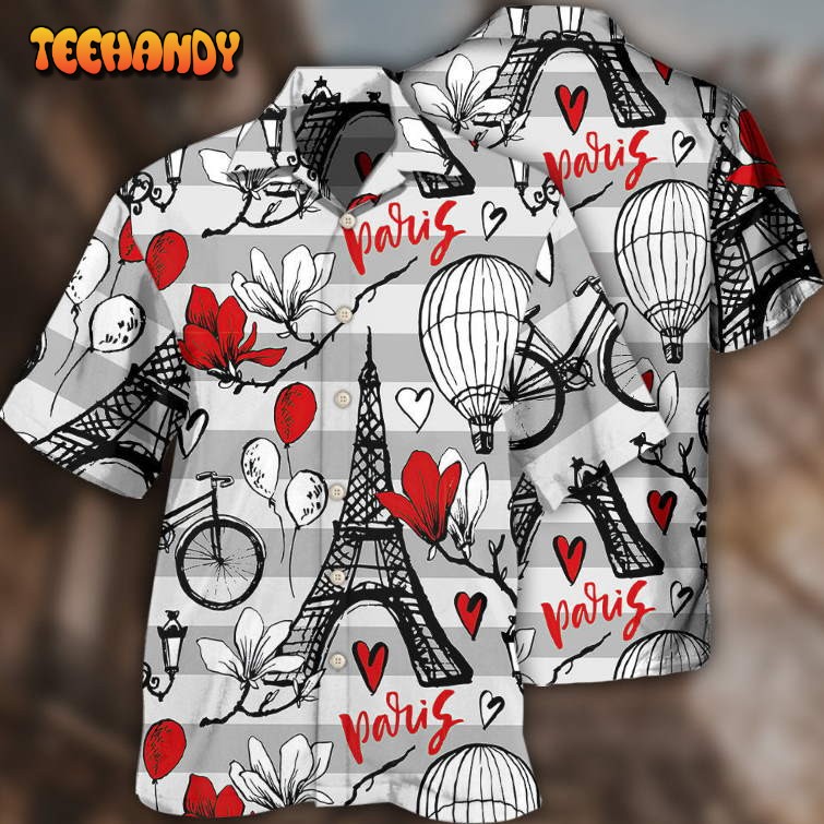 Paris Romantic Love Heart Hawaiian Shirt