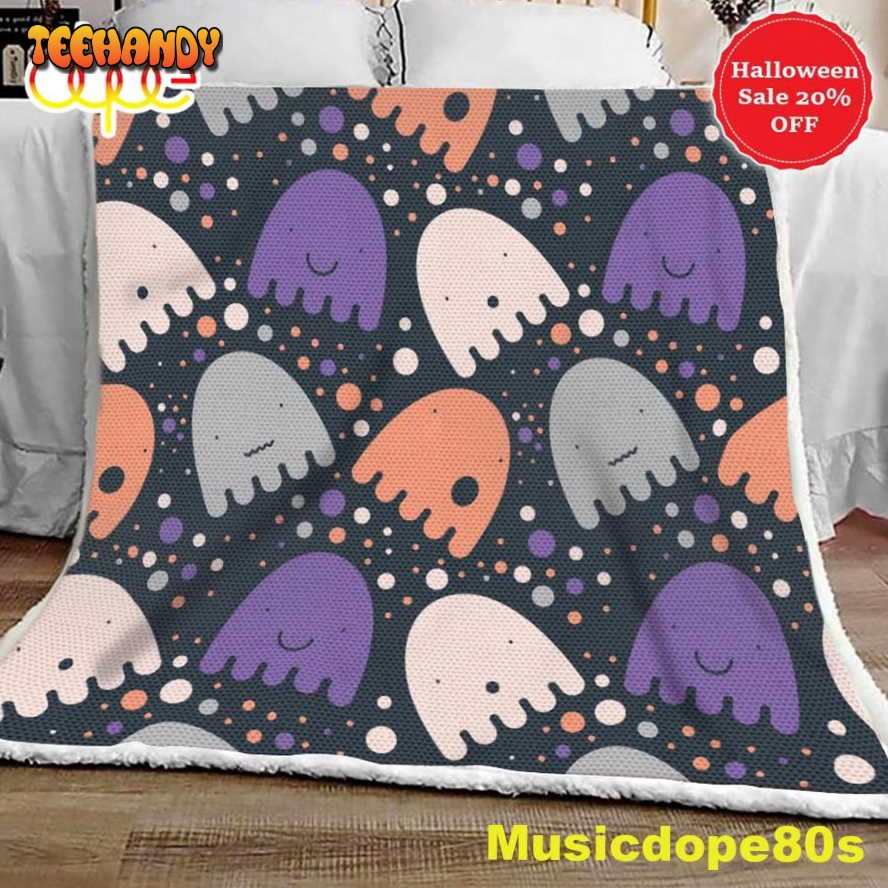 Pattern of Colorful Ghost Halloween Sofa Fleece Throw Blanket