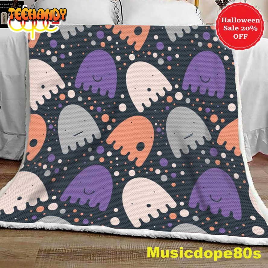 Pattern of Colorful Ghost Halloween Sofa Fleece Throw Blanket Halloween