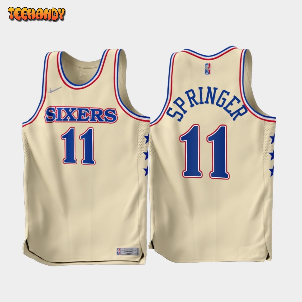 Philadelphia 76ers Jaden Springer 2022-23 Cream Earned Edition Jersey