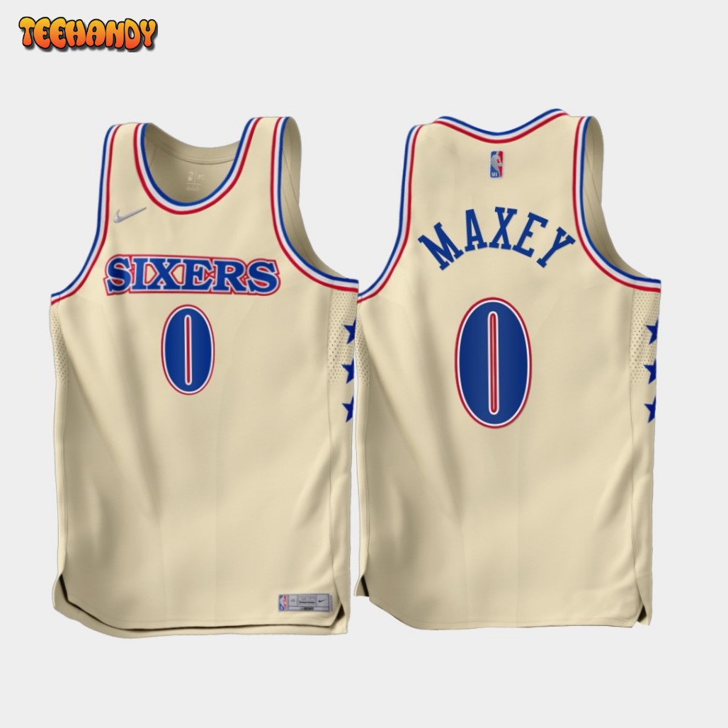 Philadelphia 76ers Tyrese Maxey 2022-23 Cream Earned Edition Jersey