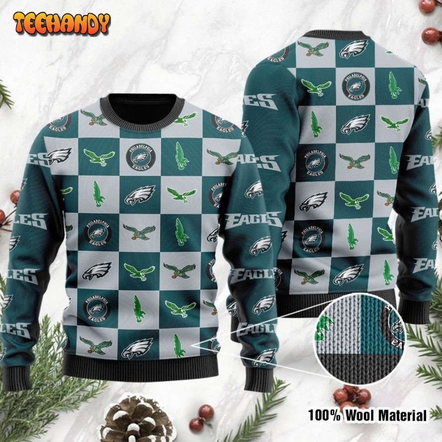 Philadelphia Eagles Logo Checkered Flannel Design Ugly Christmas Sweater