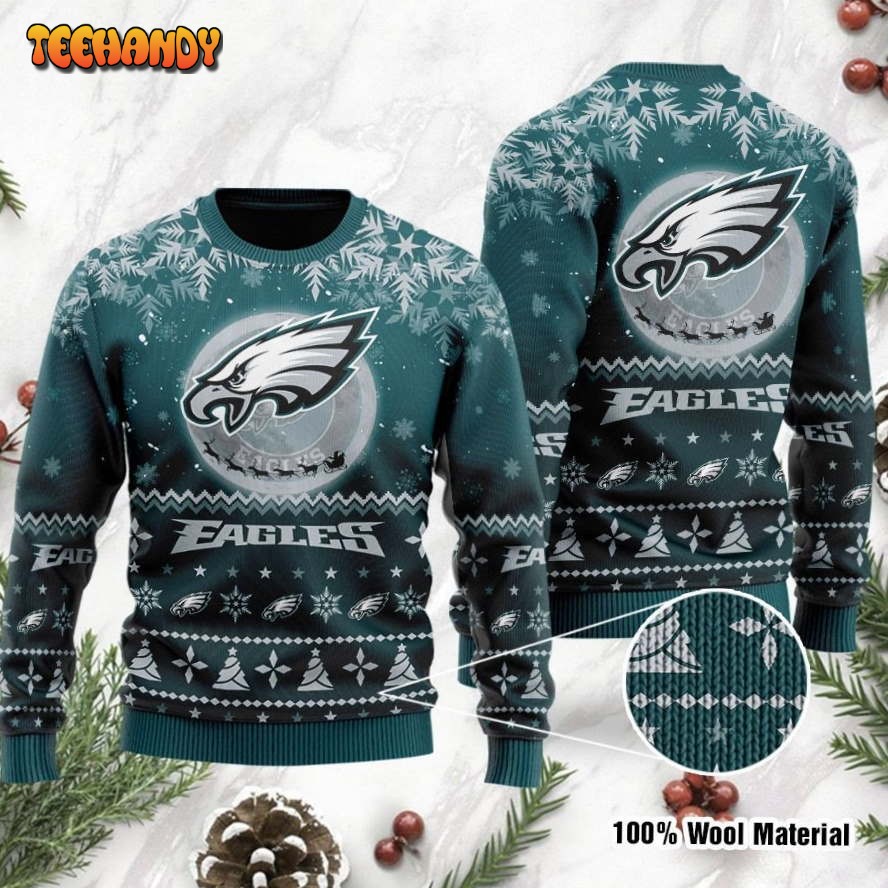 Philadelphia Eagles Santa Claus In The Moon Ugly Christmas Sweater Ugly Sweater