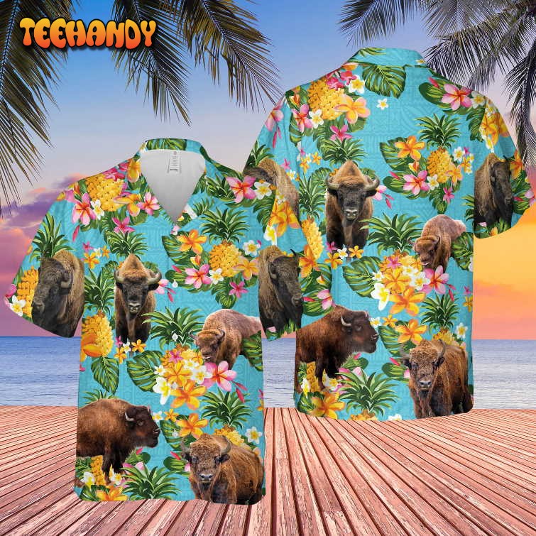 Pineapple Hawaiian Theme For Bison Lovers All 3D Printed Hawaiian Shirt