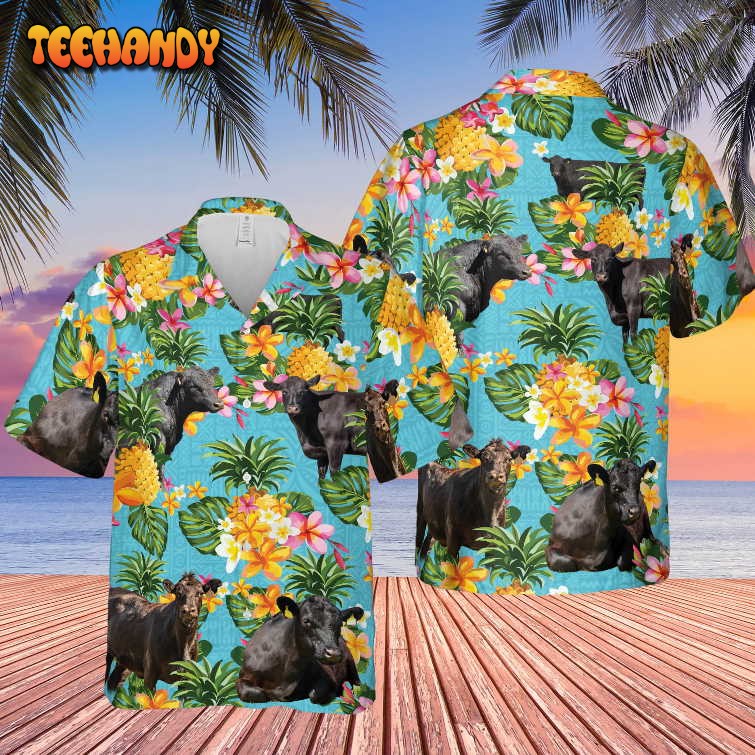 Pineapple Hawaiian Theme For Black Angus Cattle Lovers All 3D Hawaiian Shirt