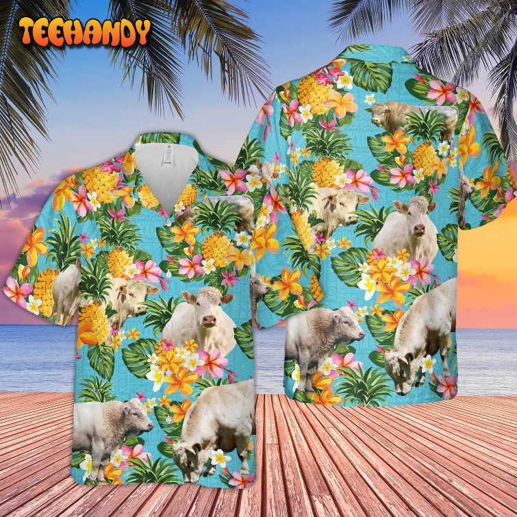 Pineapple Hawaiian Theme For Charolais Cattle Lovers All 3D Hawaiian Shirt