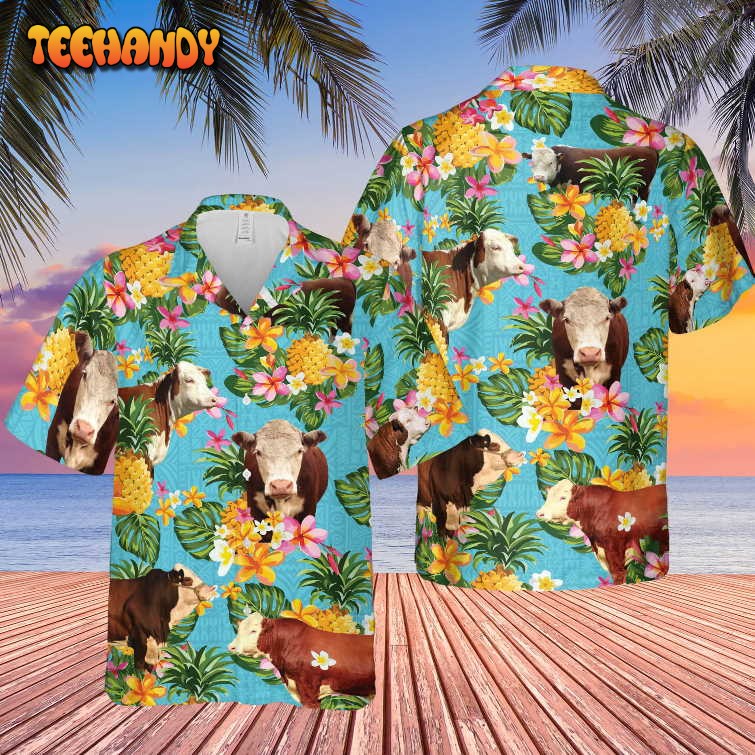 Pineapple Hawaiian Theme For Hereford Cattle Lovers All 3D Hawaiian Shirt