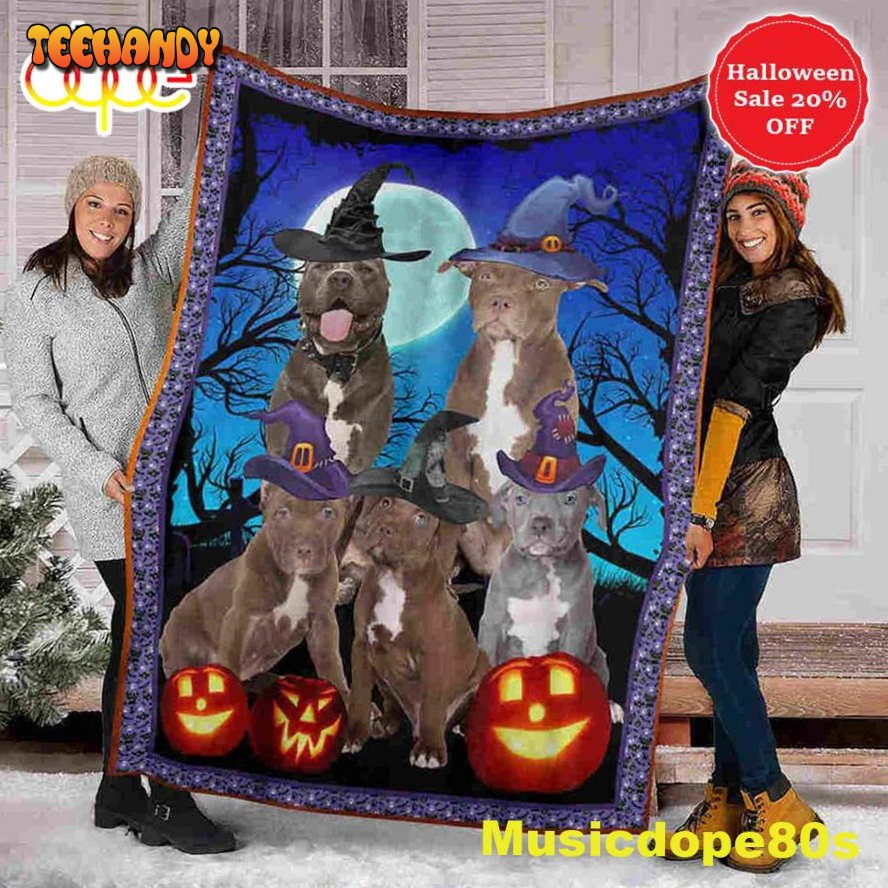 Pitbull And Pumpkin Halloween Sofa Fleece Throw Blanket  Halloween