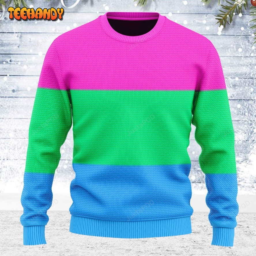 Polysexual Flag Ugly Christmas Sweater, All Over Print Sweatshirt, Ugly Sweater