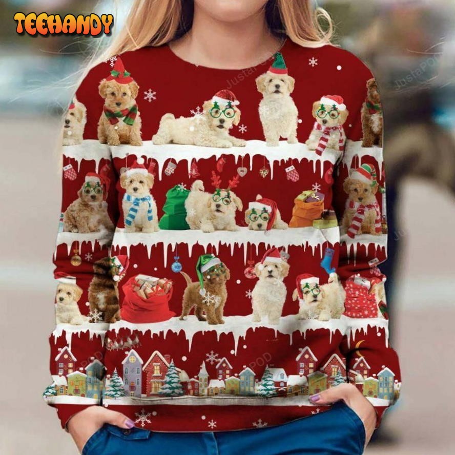 Poochon Ugly Christmas Sweater, All Over Print Sweatshirt, Ugly Sweater