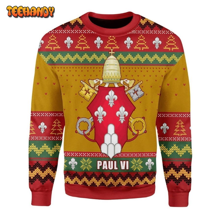 Pope Paul VI Ugly Christmas Sweater, All Over Print Sweatshirt, Ugly Sweater