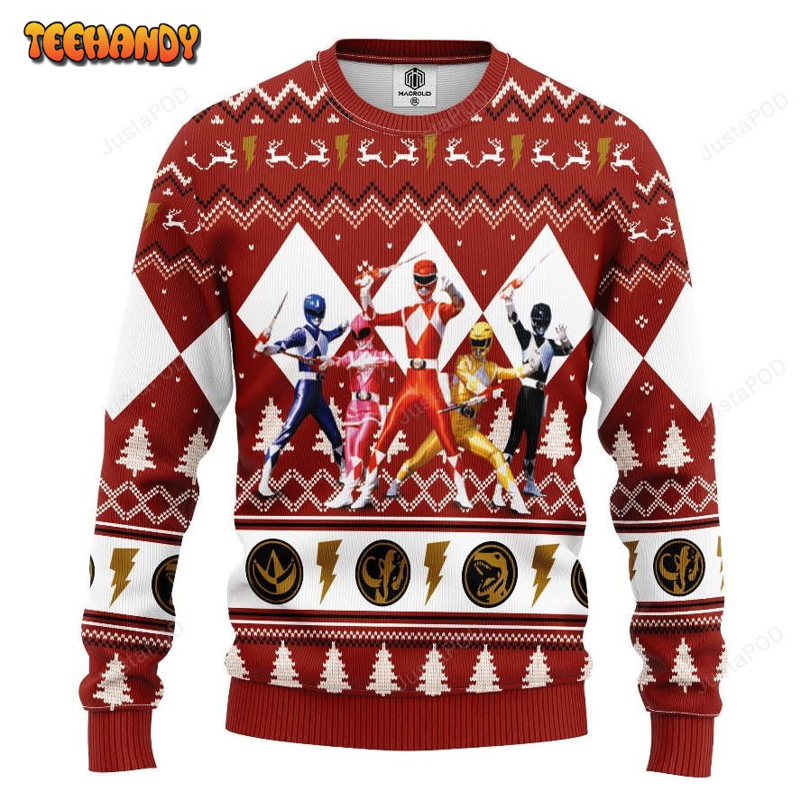 Power Ranger Red Ugly Christmas Sweater, All Over Print Sweatshirt, Ugly Sweater