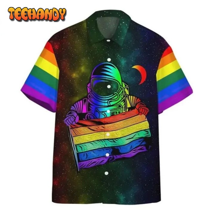 Pride Hawaiian Shirt, Beach Shirt Lgbt Hawaiian Shirt Astronaut Lgbt Rainbow