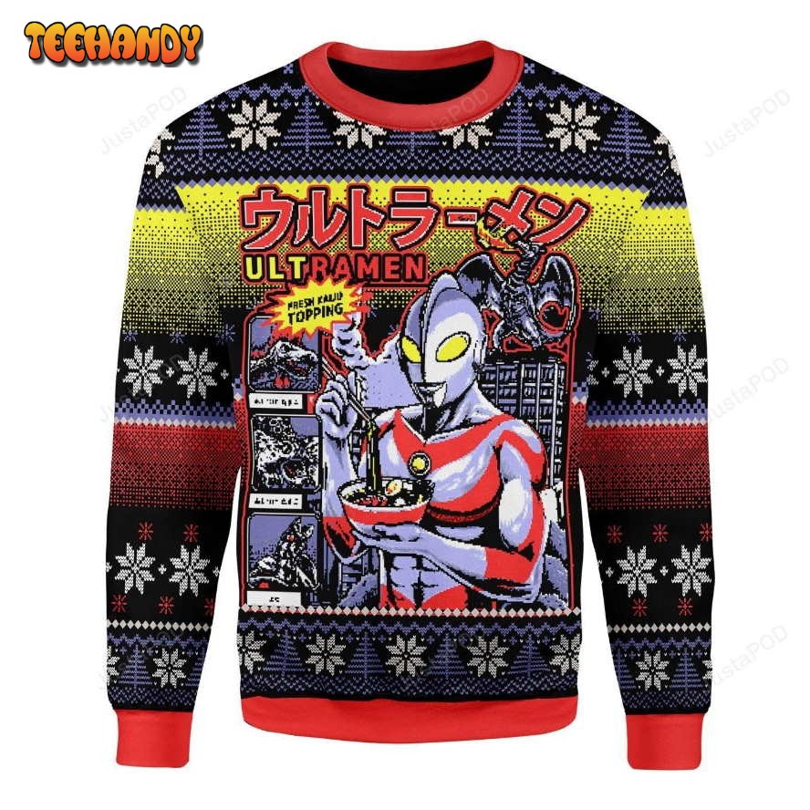 Printkay Unisex Christmas Sweater Ultramen, Ugly Sweater