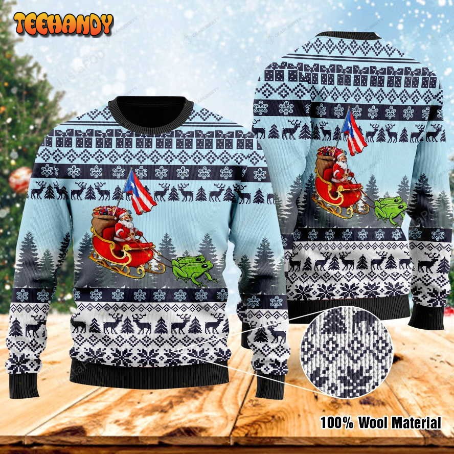 Puerto Rico Santa Claus With Coqui Frog Ugly Sweater, Ugly Sweater, Hoodie