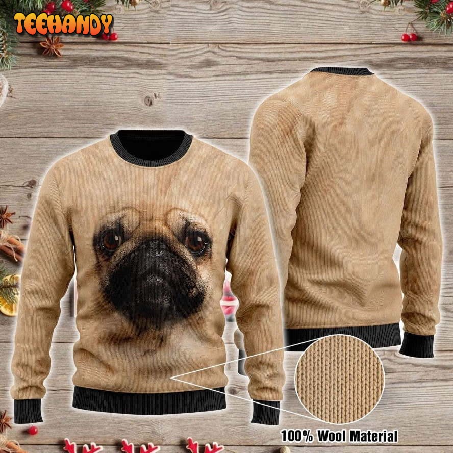 Pug Face Ugly Christmas Sweater, All Over Print Sweatshirt, Ugly Sweater