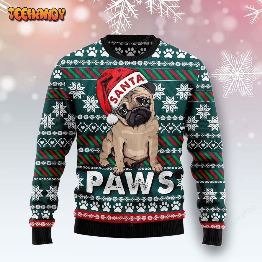 Pug Santa Paws Ugly Christmas Sweater, Ugly Sweater, Christmas Sweaters