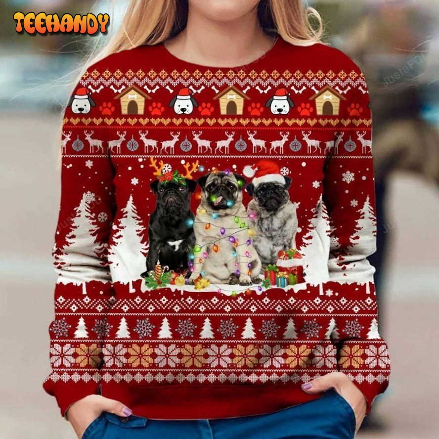 Pug Ugly Christmas Sweater, All Over Print Sweatshirt, Ugly Sweater