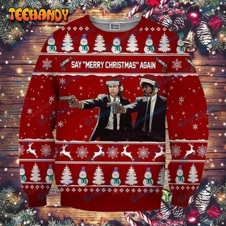 Pulp Fiction Say Merry Christmas Again Ugly Sweater, Ugly Sweater