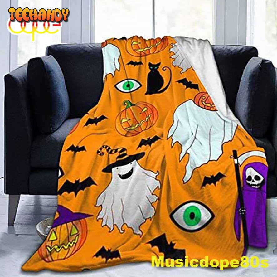 Pumpkin Ghost Black Cat Death Halloween Blanket