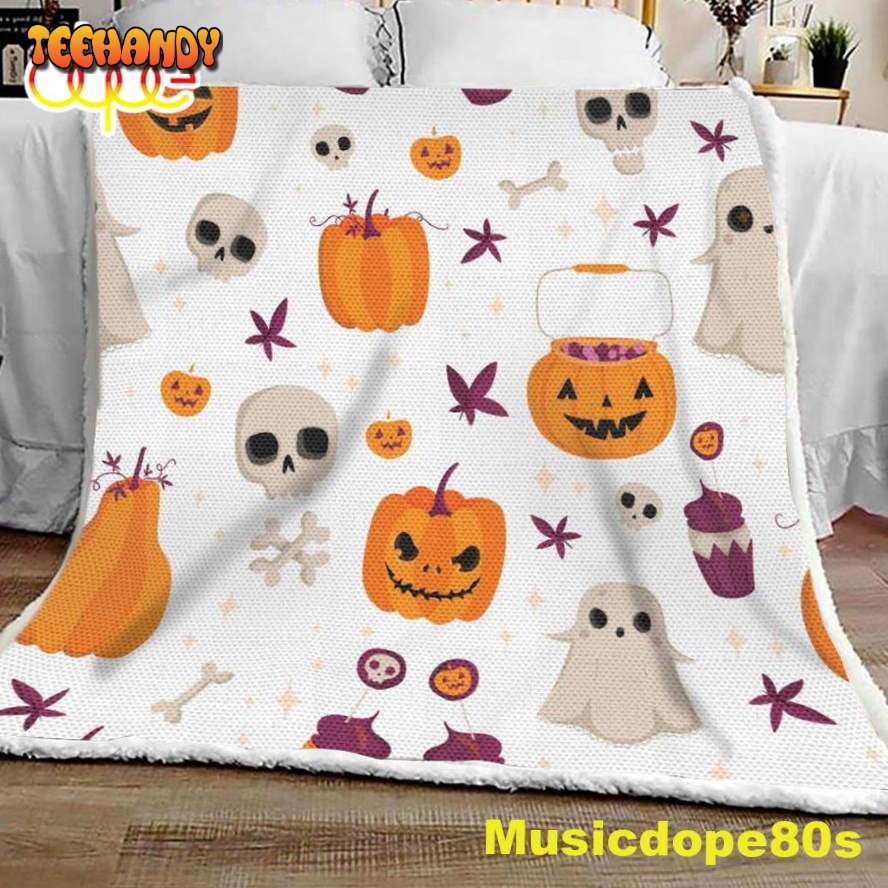 Pumpkin Ghost Skull Halloween Sofa Fleece Throw Blanket