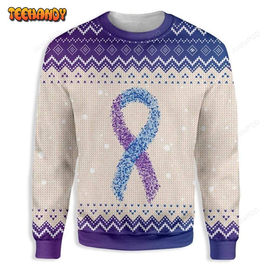 Purple  Blue Ribbon Ugly Christmas Sweater, All Over Print Sweatshirt, Ugly Sweater