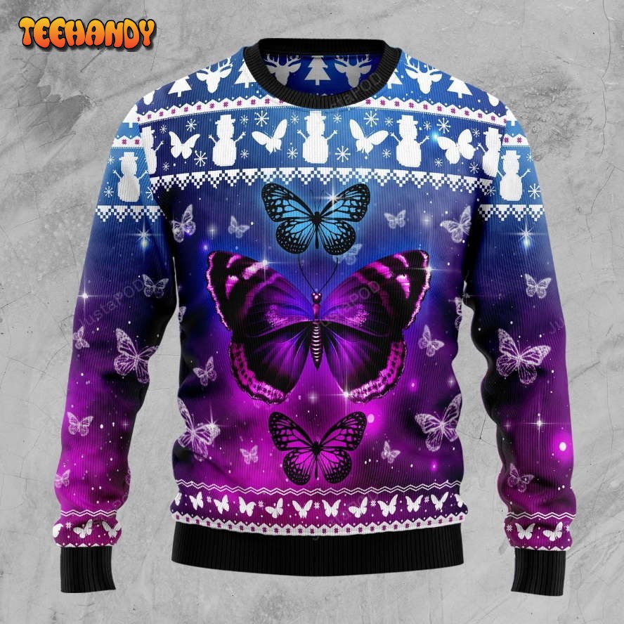 Purple Butterfly Ugly Christmas Sweater, Ugly Sweater, Christmas Sweaters, Hoodie