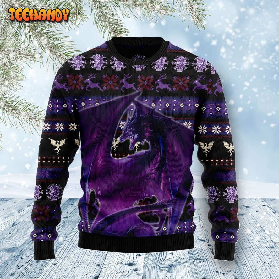 Purple Dragon Ugly Christmas Sweater, All Over Print Sweatshirt, Ugly Sweater