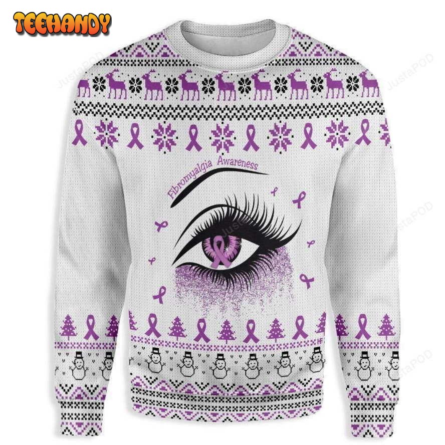 Purple Eye Fibromyalgia Awareness Ugly Christmas Sweater, Ugly Sweater