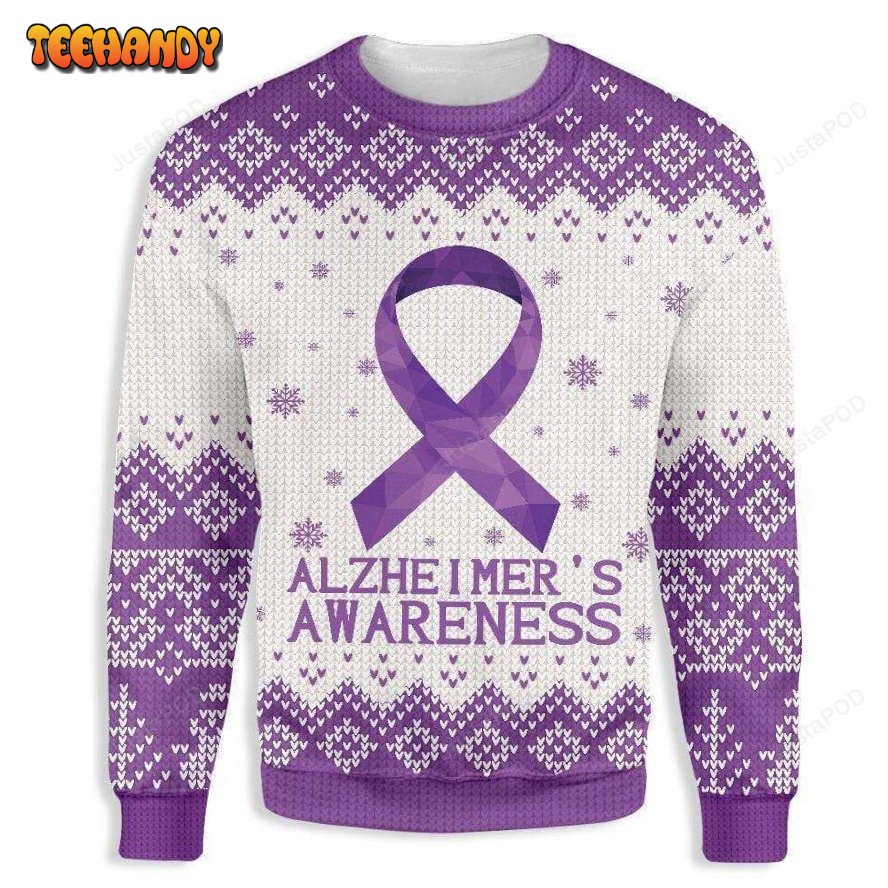 Purple Ribbon Alzheimer Awareness Ugly Christmas Sweater, Ugly Sweater