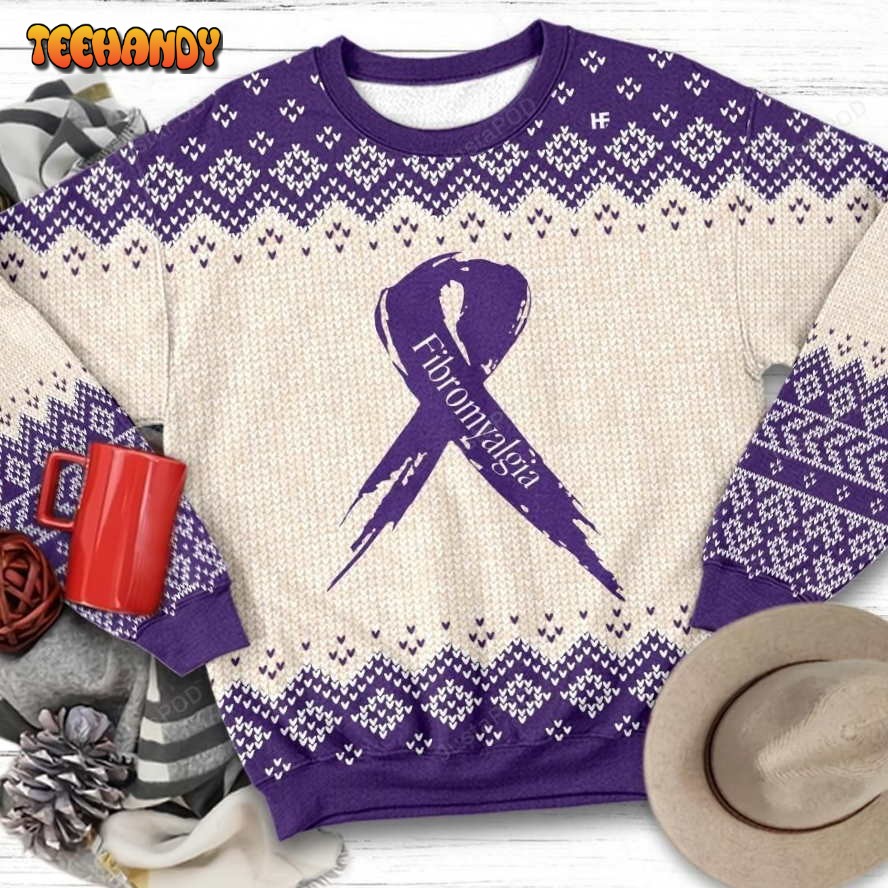 Purple Ribbon Fibromyalgia Awareness Ugly Christmas Sweater,Ugly Sweater