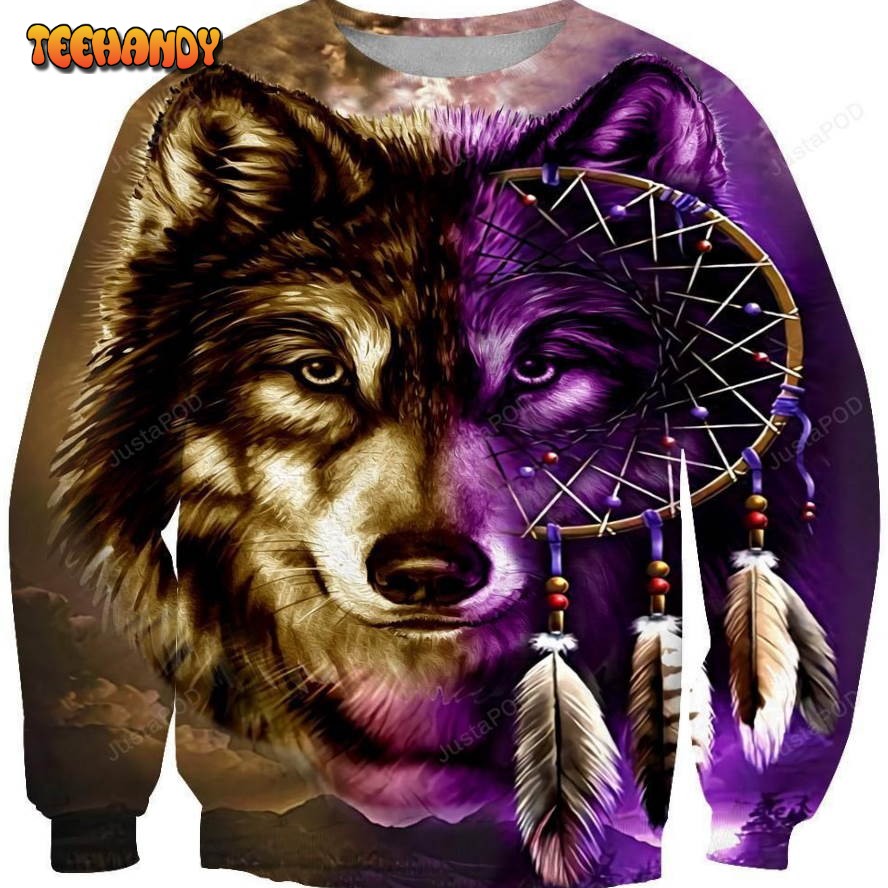 Purple Wolf Dreamcatcher Ugly Christmas Sweater, All Over Print Sweatshirt