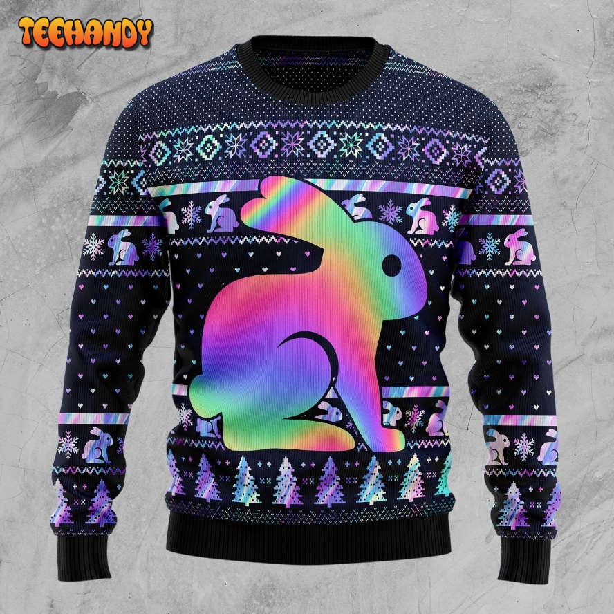 Rabbit Hologram Ugly Christmas Sweater All Over Print Sweatshirt Ugly Sweater