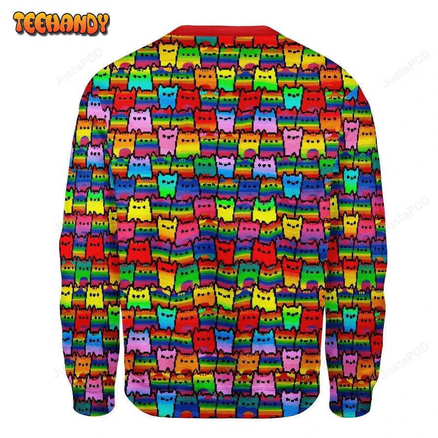 Rainbow Cat Ugly Christmas Sweater, All Over Print Sweatshirt, Ugly Sweater