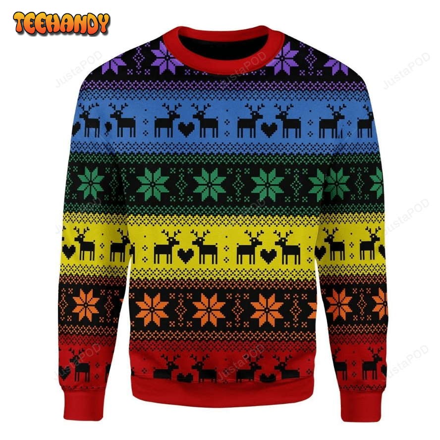 Rainbow Deer LGBT Ugly Christmas Sweater, All Over Print Sweatshirt, Ugly Sweater