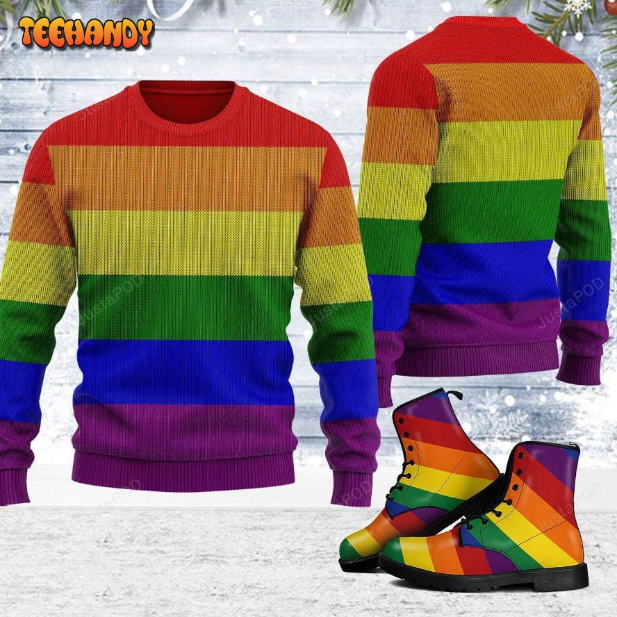 Rainbow Flag LGBT Ugly Christmas Sweater, All Over Print Sweatshirt, Ugly Sweater